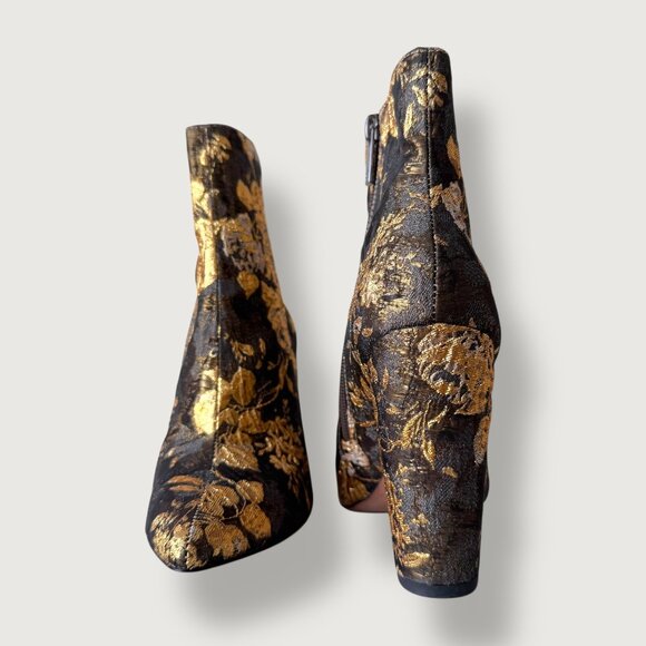 Jessica Simpson | Metallic Brocade Ankle Boots / Block Heel Booties | 6 | Chic - Picture 3 of 16